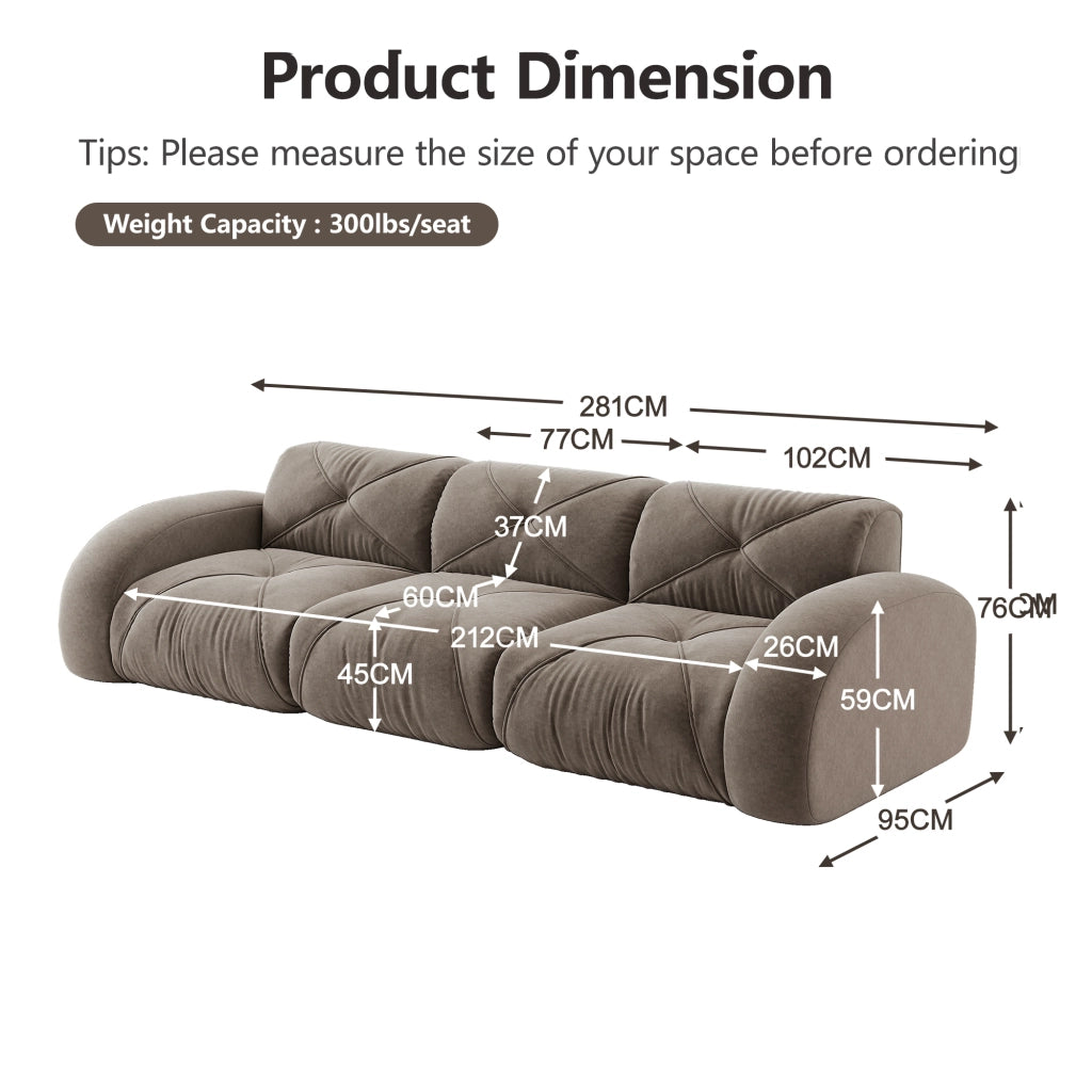 Divano Modulare 3 Posti in Tessuto Chenille ¨C MINIMAL ¨C Marrone, Senza Montaggio