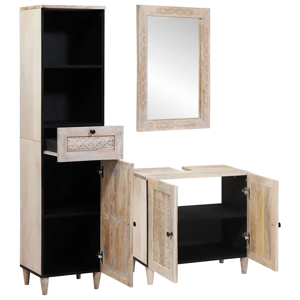 Set di mobili per il bagno 3 pcs Bianco legno massello di mango