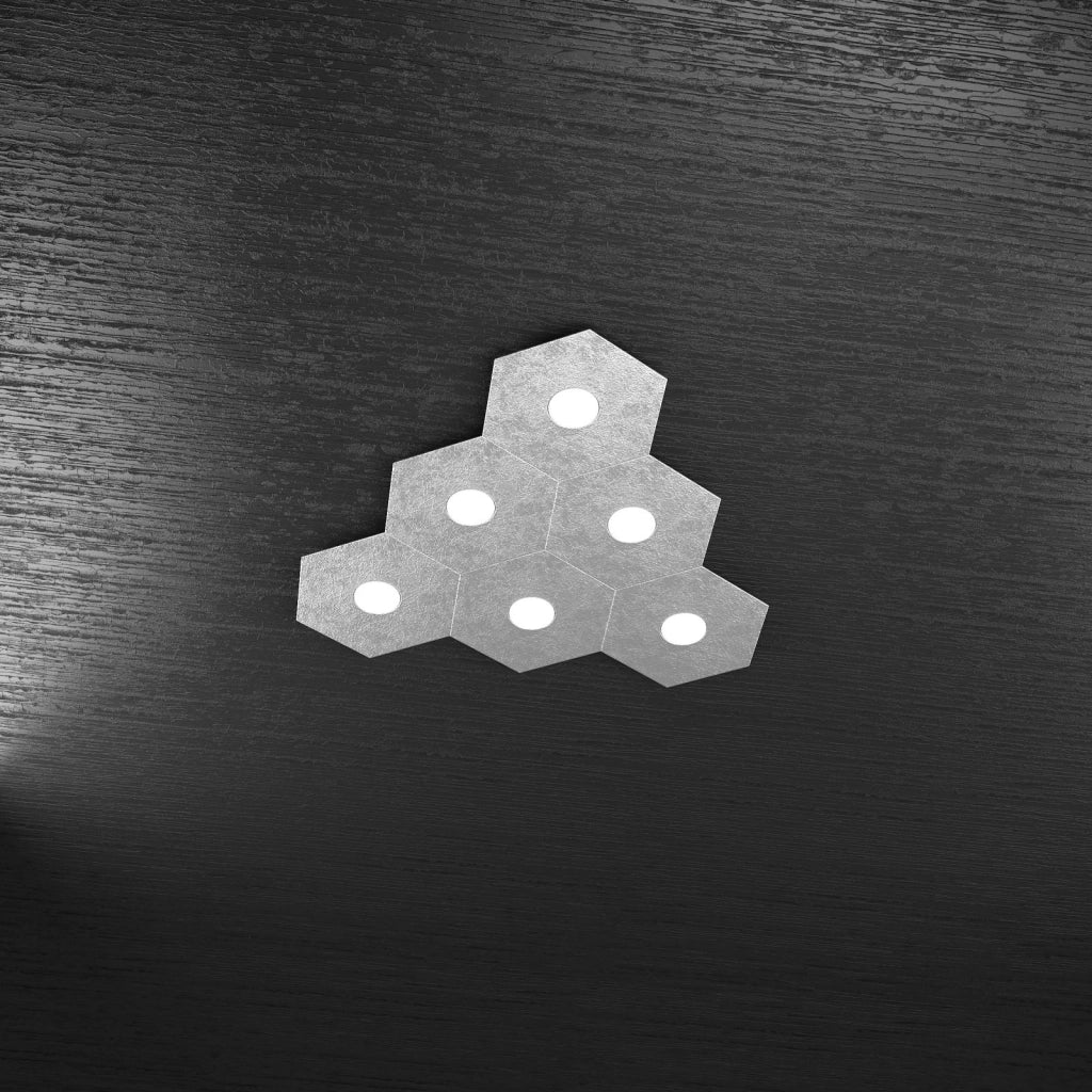 HEXAGON APPLIQUE-PLAFONIERA 6 LUCI FOGLIA ARGENTO 1142-6L-FA