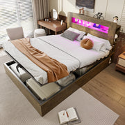 Letto 140x200 con contenitore idraulico, LED e prese