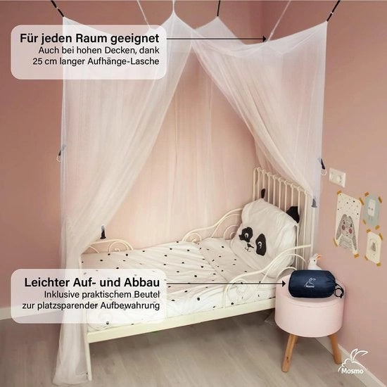 Tenda per letto singolo 100x200x200cm con 6 punti di aggancio con chiodi ad aggancio - rete per letto singolo con 1 apertura - tenda per letto con protezione dalle zanzare
