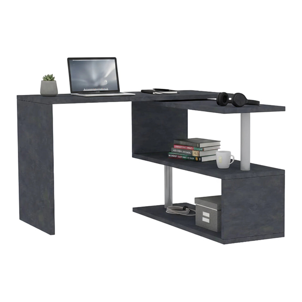 Topazio, Scrivania Angolare Made in Italy, 120x50x75h cm Nero Antracite