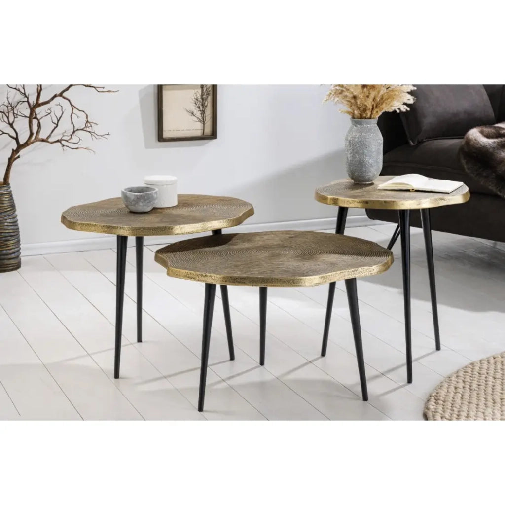 Set di 3 tavolini impilabili NERA dorati e neri - design chic contemporaneo