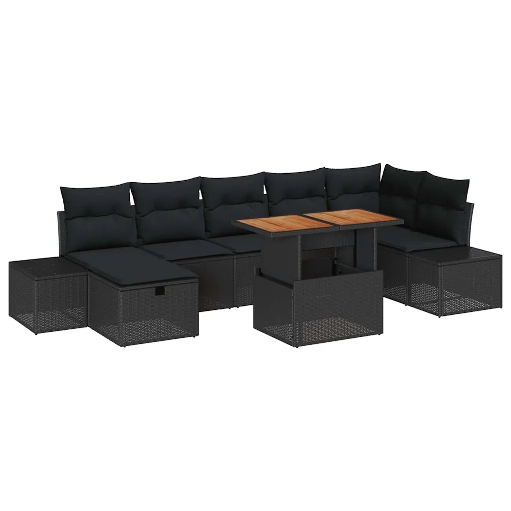Set Divano da Giardino con cuscino 8 pcs Nero polyrattan 3360062