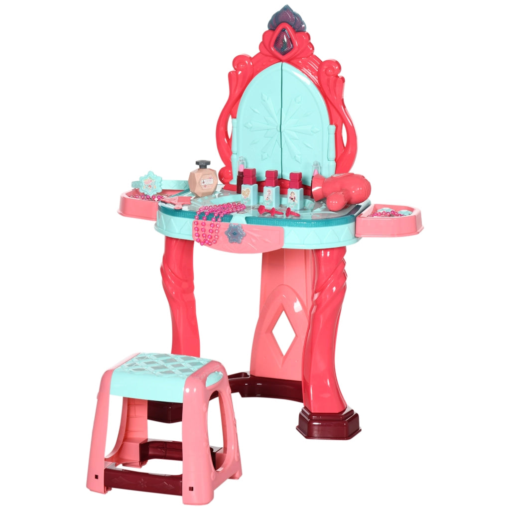 Tavolino trucco per bambine con sgabello, specchio e luci ¨C zephmum ¨C multicolore, PP e GPPS, 57x34x76 cm