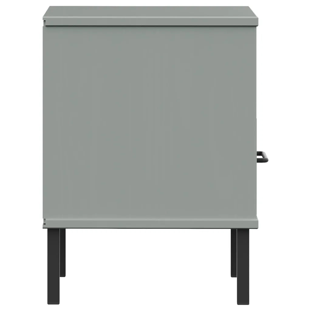 Comodino con Gambe in Metallo-Tavolino da notte Grigio Legno Massello Pino OSLO