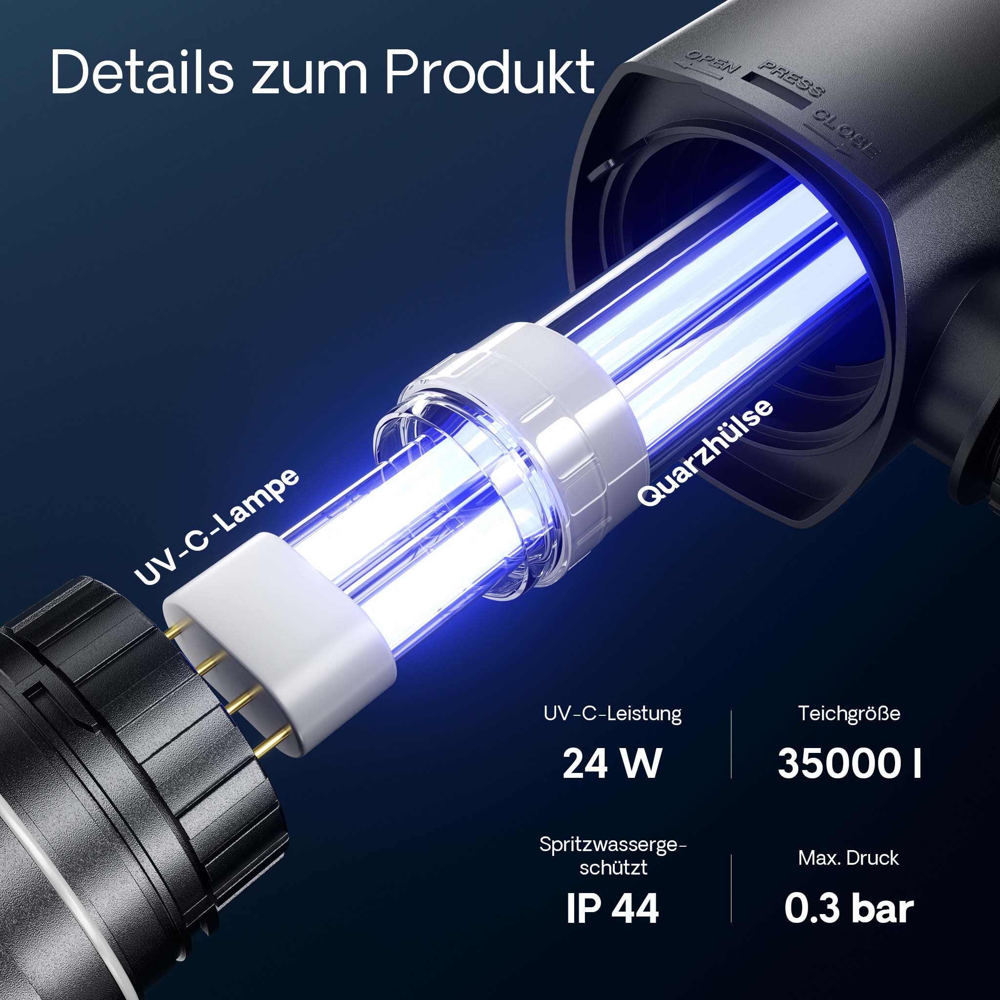 CUV-224 Chiarificatore acqua per laghetti Filtro luminoso 24W