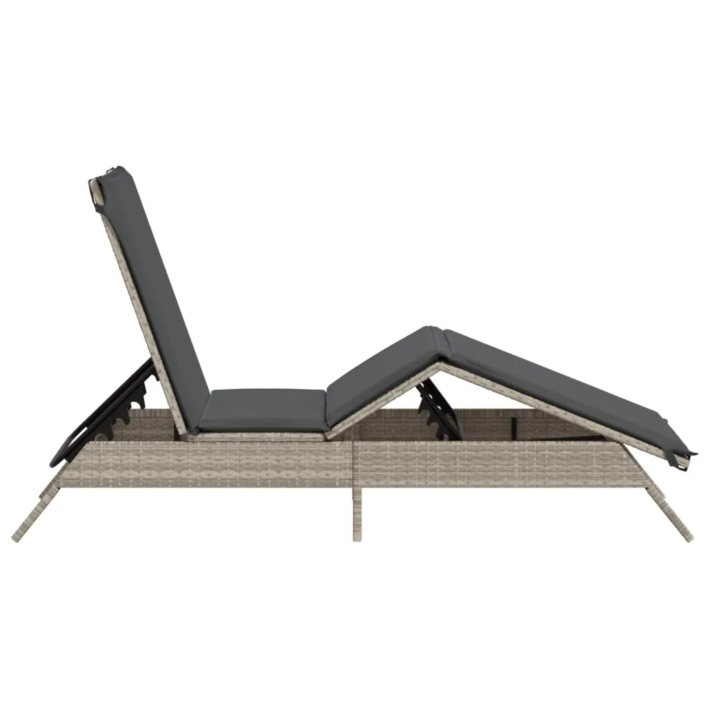 Lettino Prendisole con Cuscino Grigio Chiaro in Polyrattan 4002706