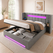 DESMIU Letto Contenitore 2 Posti con USB, LED e Vani Laterali 180 × 200 cm senza Materasso Velluto Grigio