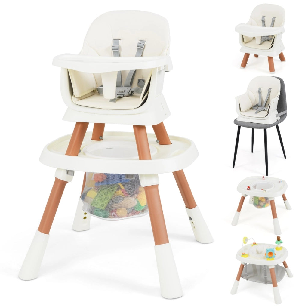 Set tavolo e sedia multifunzionale con vassoio rimovibile e cintura, Seggiolone convertibile per bambini 16-in-1 Bianco-Seggioloni