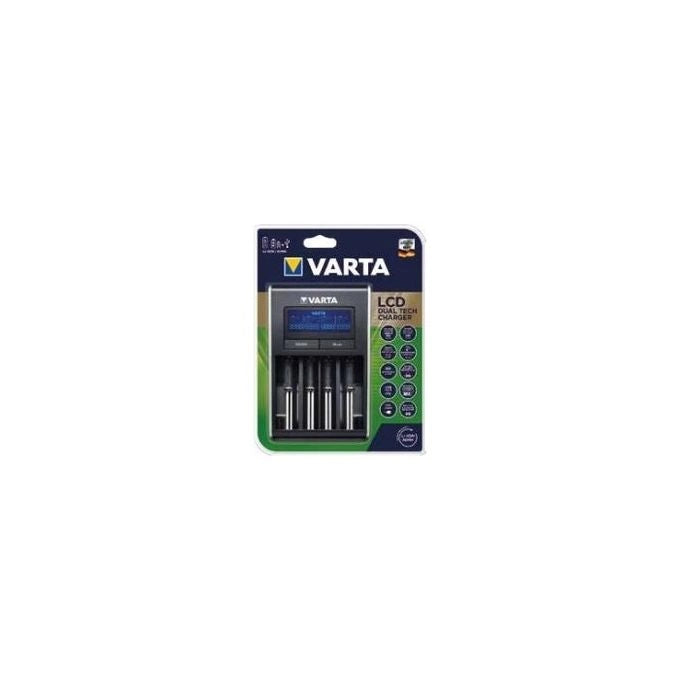 VARTA 57676101401 LCD Dual Tech Charger per Batterie Ni-MH AA AAA e Li-Ion 18650 14500 10440 con Display LCD e Uscita USB 5V 1A colore Nero