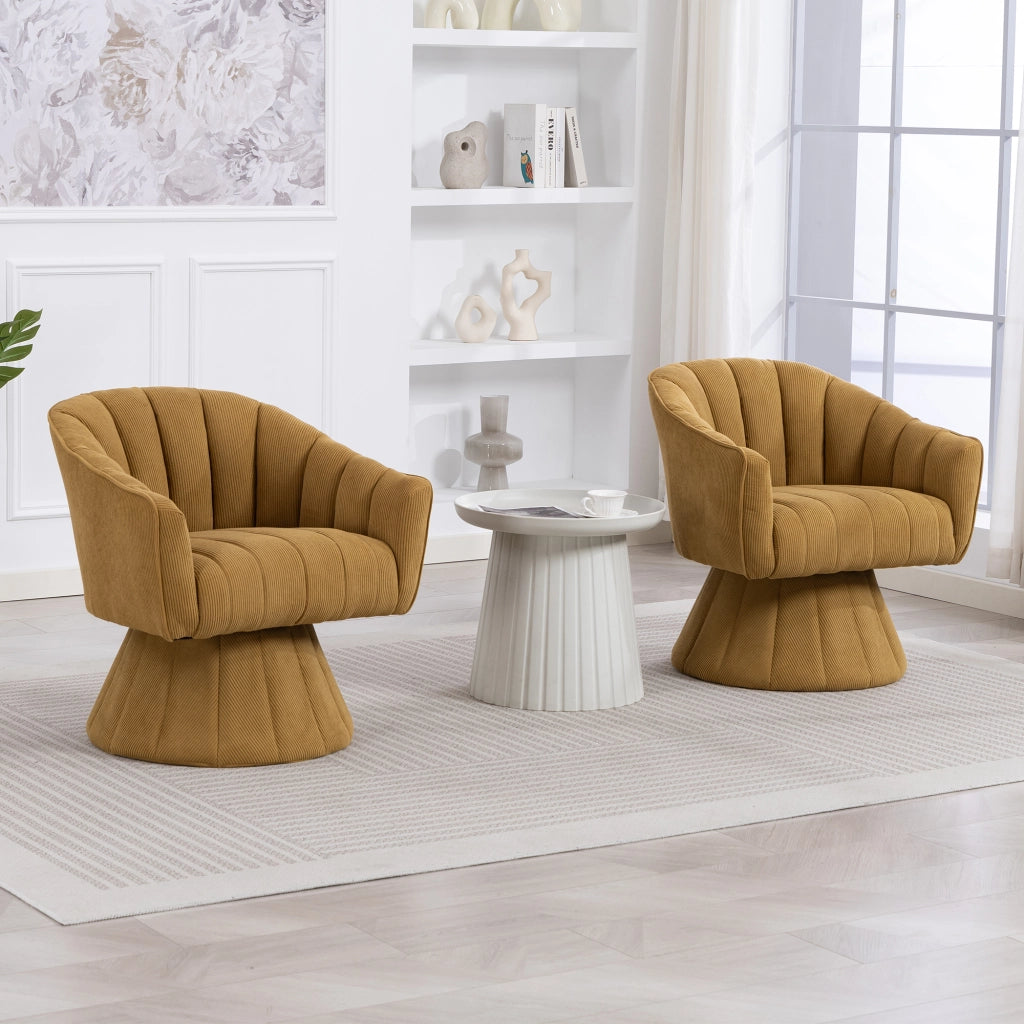 Poltrona girevole 360° imbottita in velluto a coste giallo senape; 70x66x72 cm