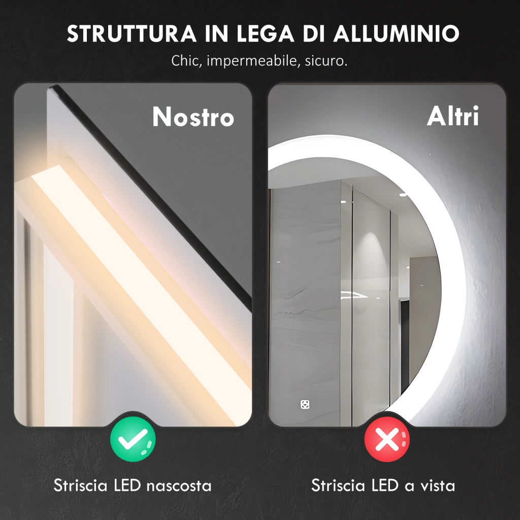 Specchio da Bagno con LED Regolabili ¨C Zephmum ¨C Vetro Anticondensa 80x60x4 cm