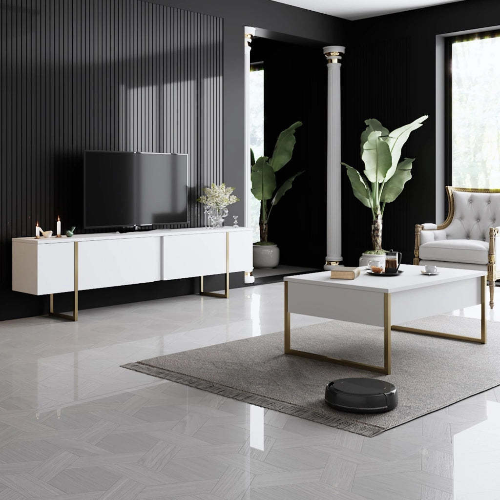 Porta TV in legno "Luxe" - 180 x 30 x 50 cm - Oro bianco