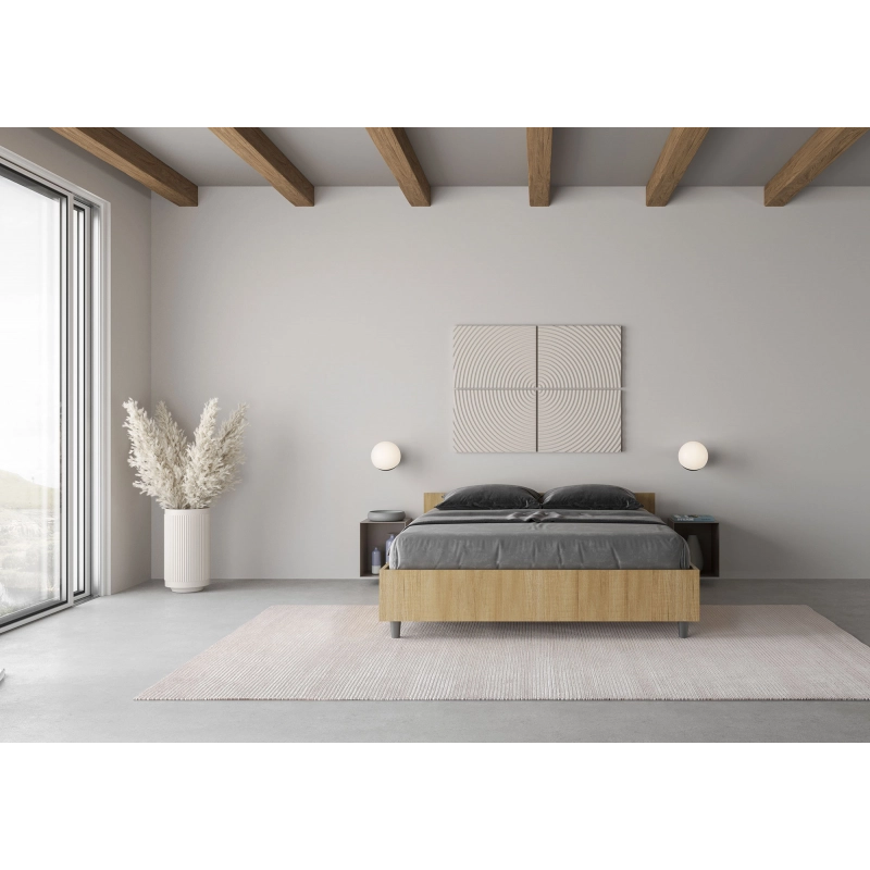 Letto Matrimoniale francese 140x200 cm Nuamo - Con rete,Quercia Natura