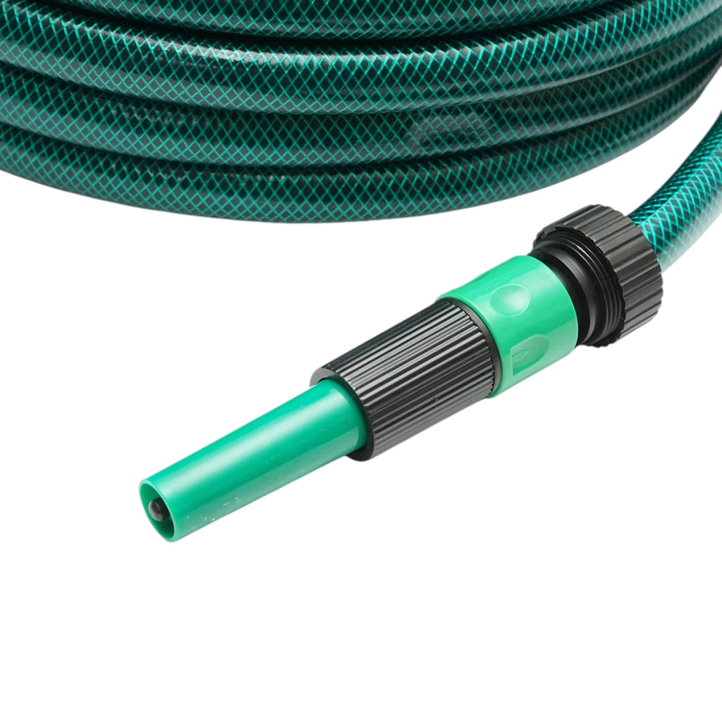 Set tubo da giardino in PVC intrecciato 3/4 pollice – 20 m, con ugello spruzzatore regolabile, connettori e adattatore rubinetto 3/4 pollice – Breckner Germany