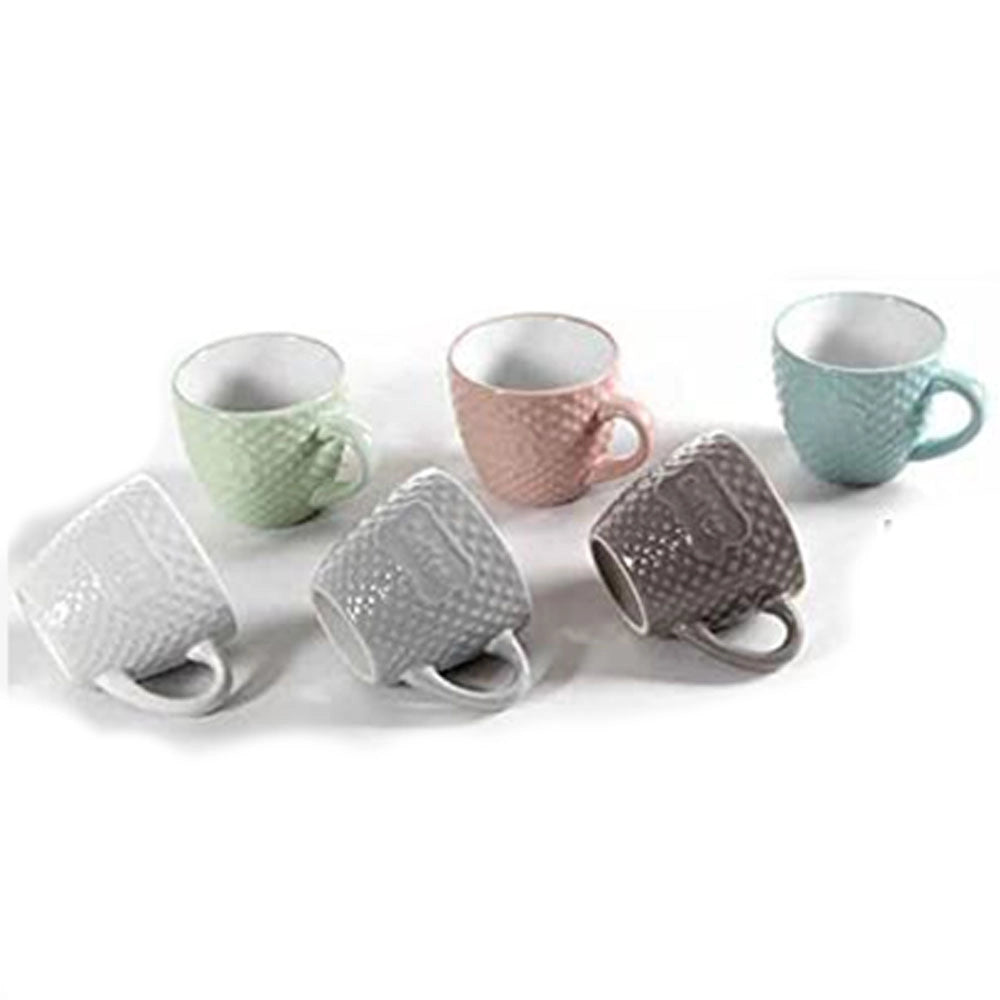 SET 6 TAZZINE CAFFÈ SENZA PIATTINO CON SCRITTA "COFFE" A POIS IN RILIEVO  100CC