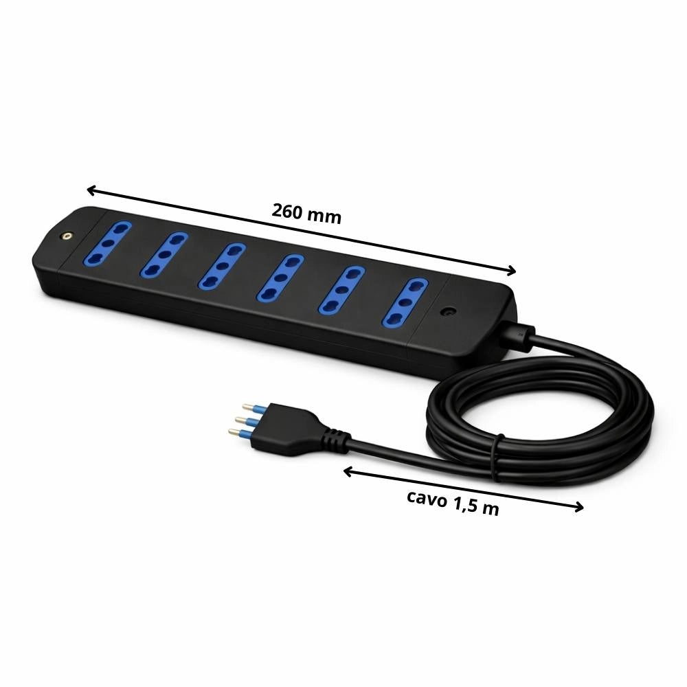 Multipresa 6 porte 10 16 ampere ecova 30095 colore nero