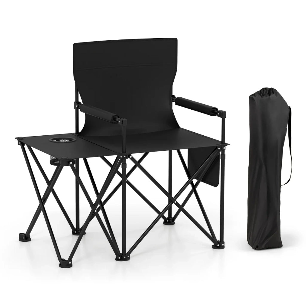 Set di 2 sedie da campeggio pieghevoli con tavolo integrato portabicchieri braccioli imbottiti design Oxford nero 20_0012414