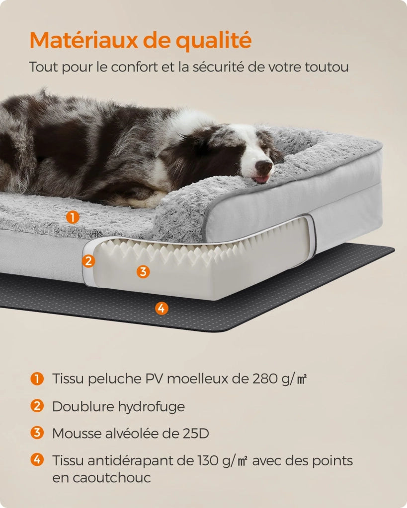 Cuccia per cani cuccia ortopedica per animali domestici schiuma a nido d'ape bordi imbottiti rialzati rivestimento in peluche rimovibile con motivi rosa 106 x 81 x 18 cm grigio 12_0006815
