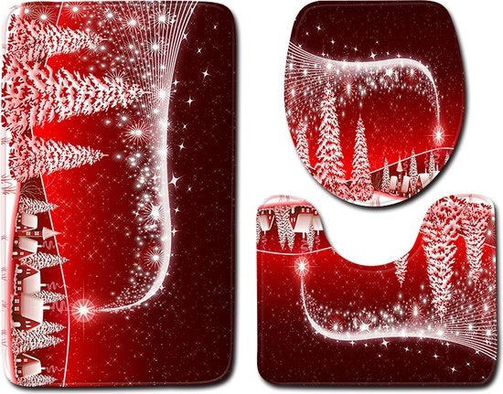 Set di 3 Mattonelle Antiscivolo per Bagno, Mattonella + Contorno + Coperchio WC, Decorazione di Natale Vittima di Natale, Tappeto di Natale, Mattonella Antiscivolo per Bagno 20"x 31"+16x18"+16"x20