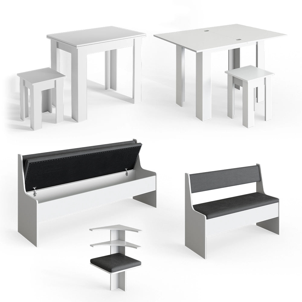 Vicco Gruppo panca ad angolo Bianco 210 x 41.5 cm con tavolo