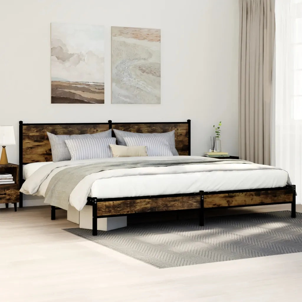 vidaXL Giroletto senza Materaso in Metallo Rovere Fumo 193x203 cm