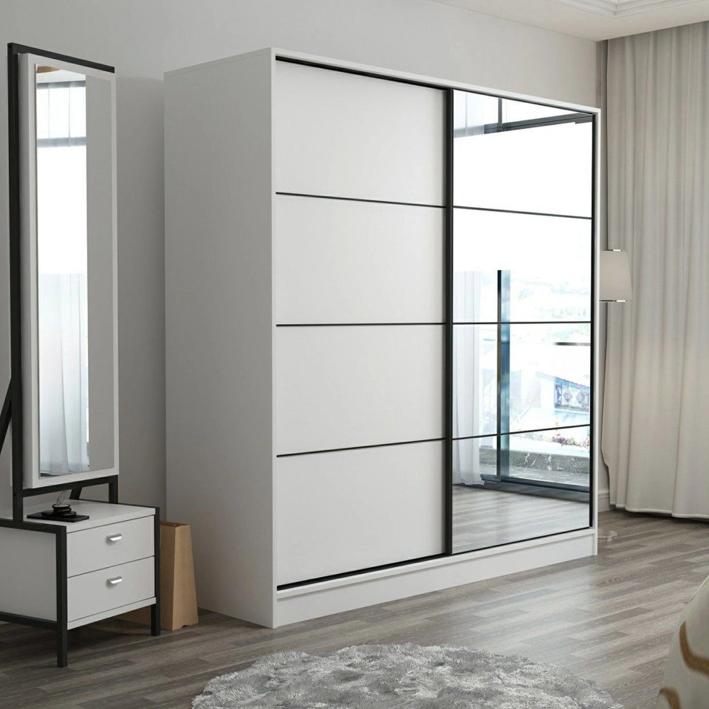 Armadio Camera da Letto Cascia, Guardaroba 2 Ante 5 Ripiani, 180x210h cm Bianco