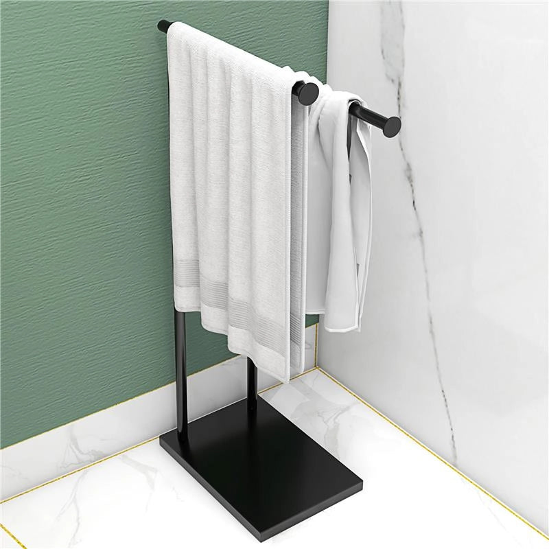 PORTA ASCIUGAMANI BAGNO DA TERRA AUTOPORTANTE A 2 BRACCI IN METALLO, 35.5X20X78CM, NERO