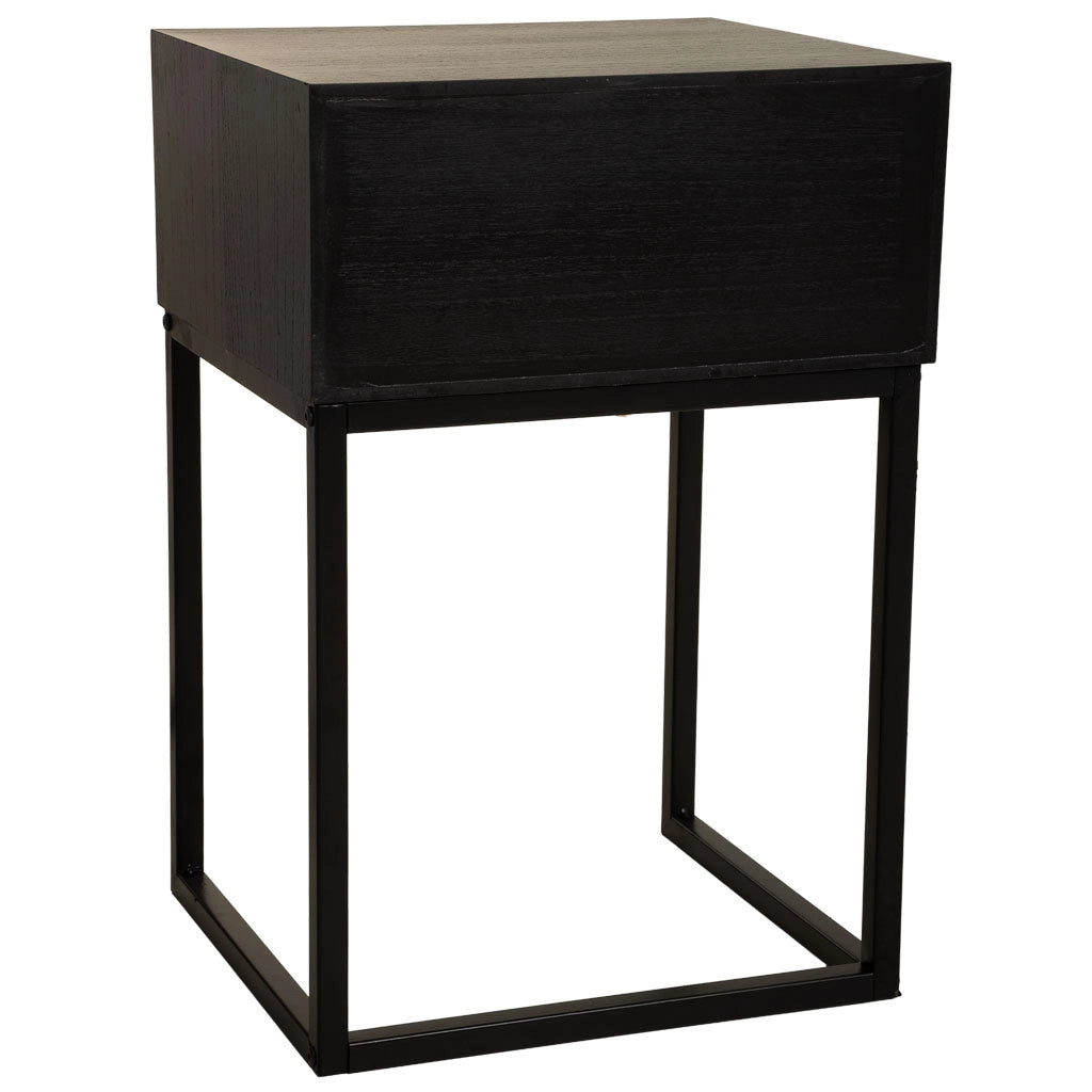 Comodino in legno di recupero nero con 2 cassetti 40x36x60h cm