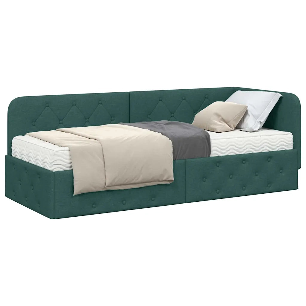 Letto singolo | Letto per adulti | Cornice del letto ad angolo Verde Scuro 80 x 200 cm Tessuto