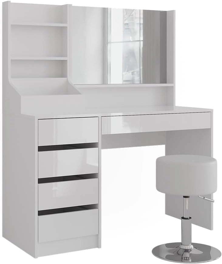 Tavolo da toeletta Sherry, Bianco/bianco lucido, 119.8 cm 4 parti