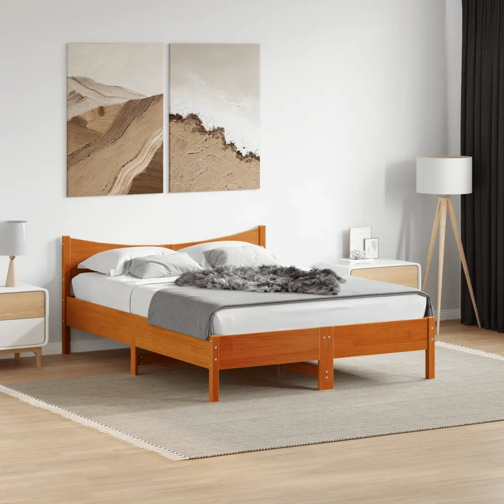 Letto senza Materasso Marrone Cera 135x190 cm in Legno di Pino 844748