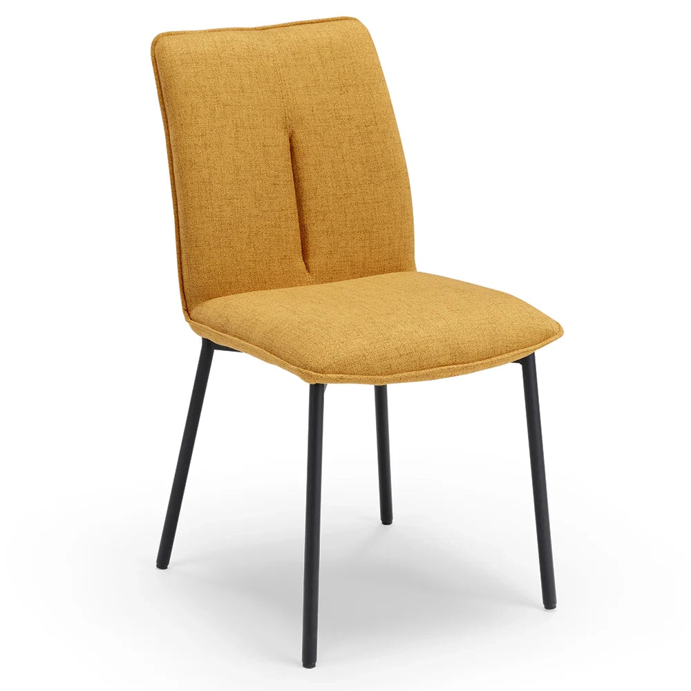 Set 4 sedie imbottita CAMILLA per cucina, sala da pranzo e soggiorno, design moderno, gambe coniche robuste finitura ghisa, schienale e seduta rivestiti con tessuto effetto doppio tono colore Senape