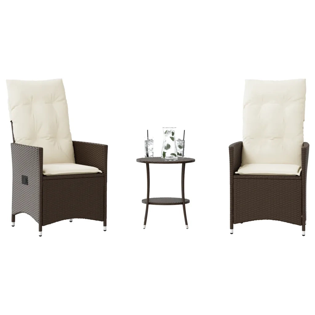 Set Bistr¨° 3 pz | Set Salotto da Giardino con Cuscini Marrone in Polyrattan