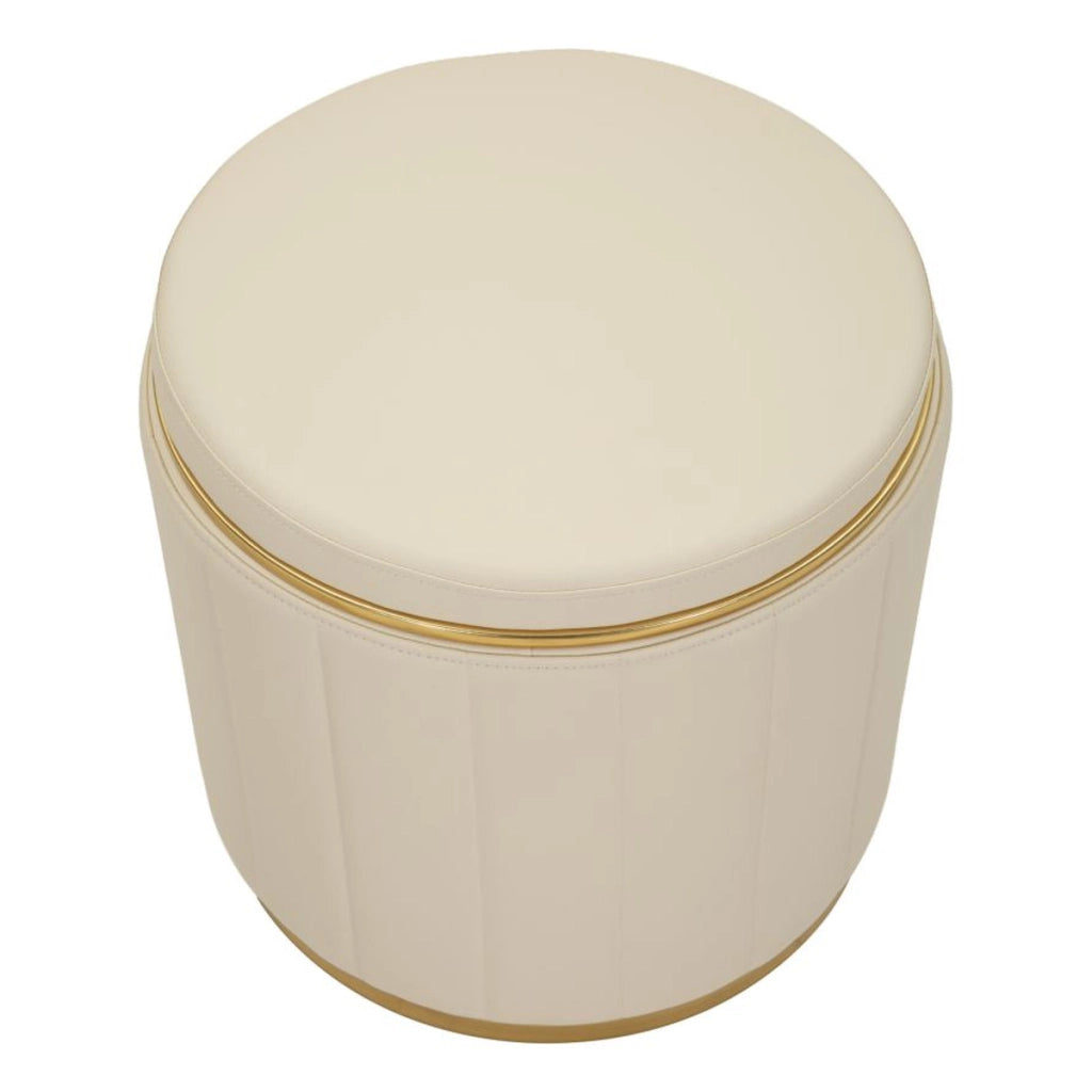 Pouf contenitore London crema con base in metallo oro