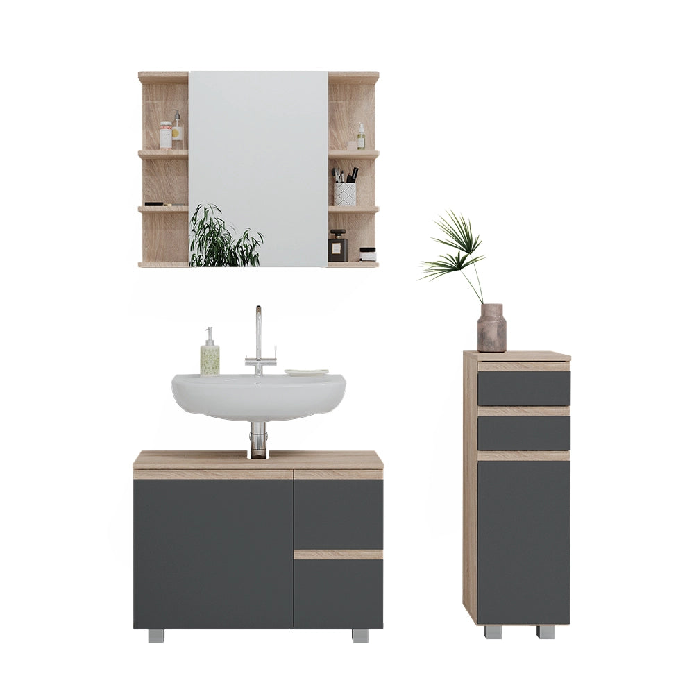 Vicco Set mobili bagno Sonoma 3 parti, con armadio midi