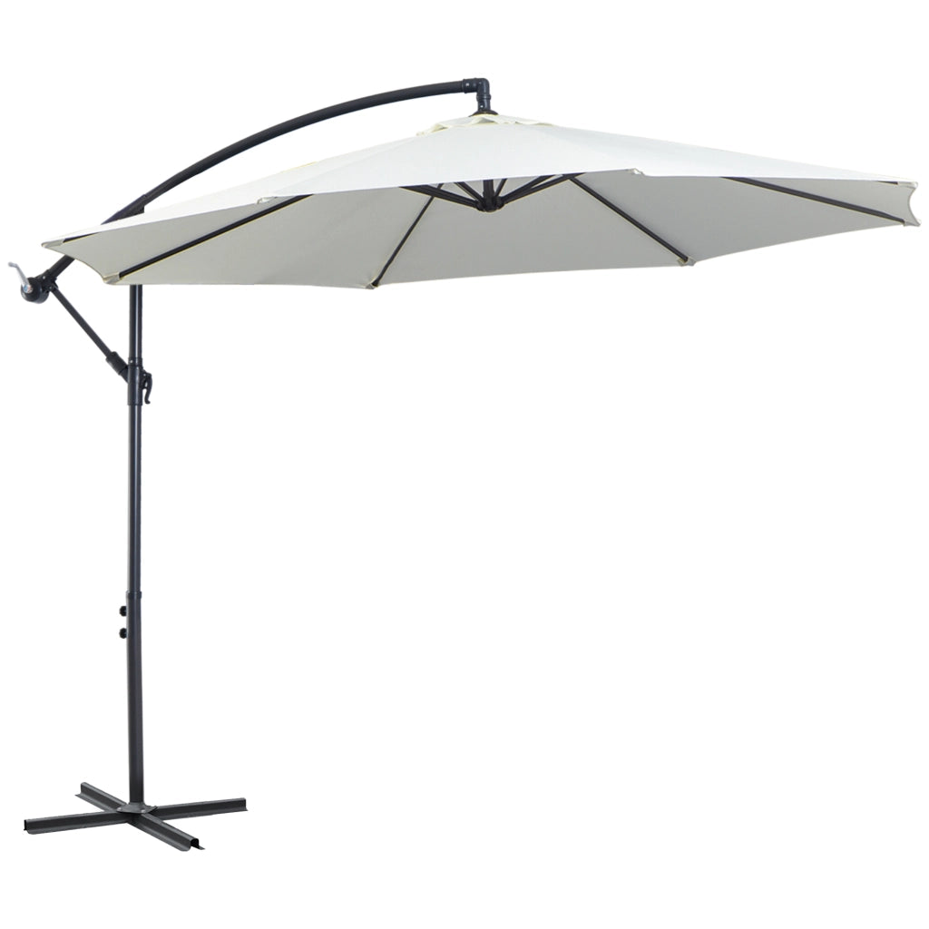 Parasole a sbalzo 300 cm con manovella manuale aste ad arco e supporto in acciaio tessuto poliestere colore crema funzionale per patio e giardino
