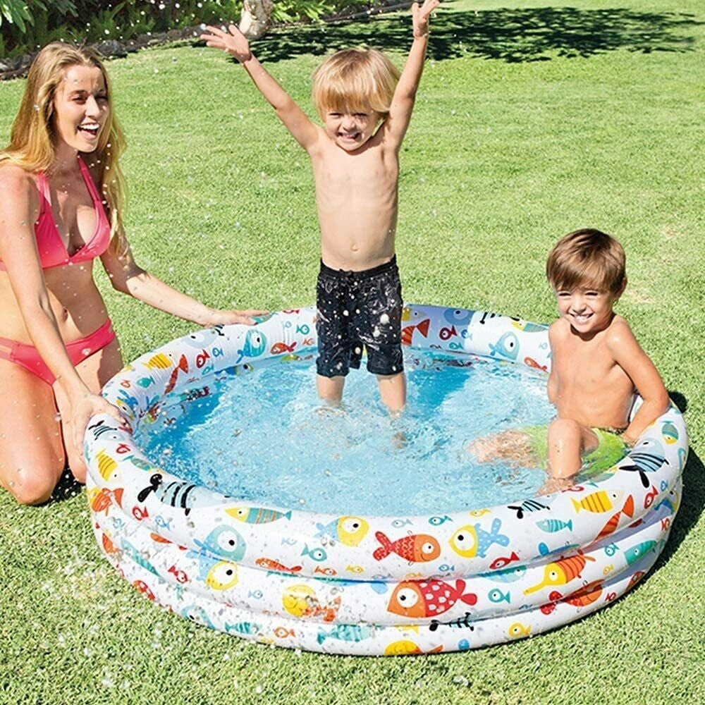 Trade Shop - Piscina Gonfiabile 3 Anelli ø132xh.28 Cm Con Animali Marini Estate Bambini 59431 -