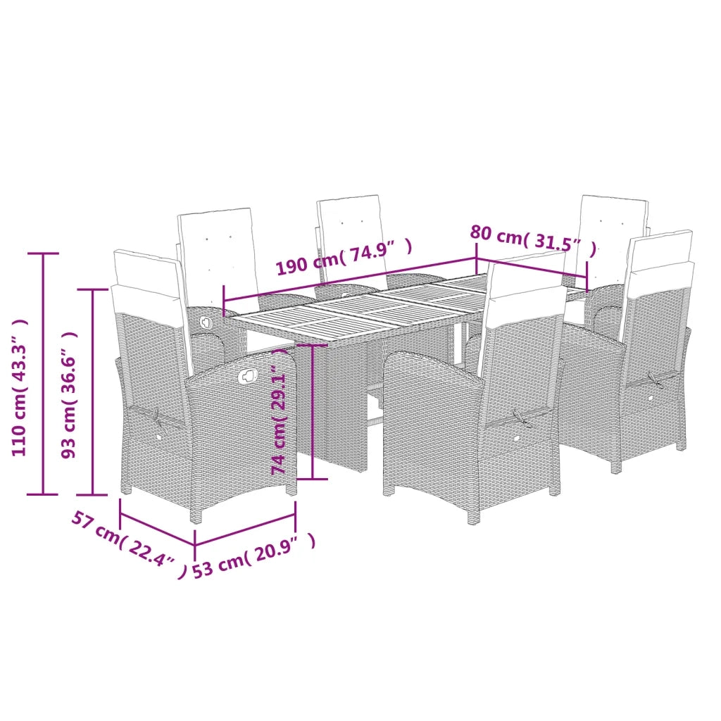 Set da Pranzo da Giardino 7 pz con Cuscini in Polyrattan Grigio 3212278