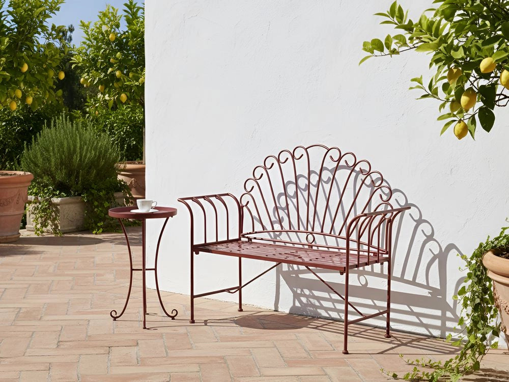 Tavolino da Giardino Rotondo in Metallo bordeaux da 40 cm Stile Vintage per Esterno