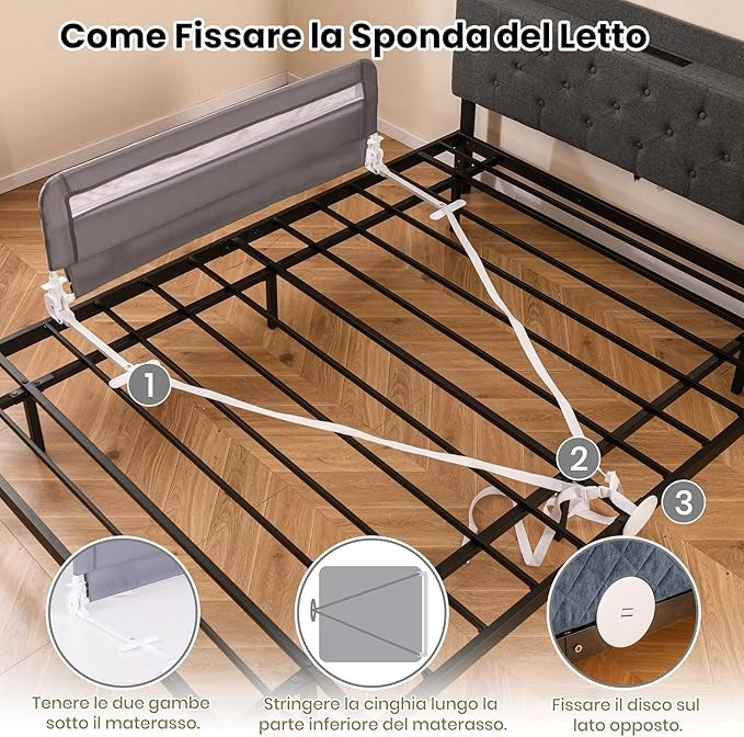 Sponda da Letto per Bambini 100/120 cm, Barriera Pieghevole per Letto, con Cintura di Sicurezza, Sponda di Sicurezza per Bambini, per Letti Singoli, Doppi, 100/120 x 41 x 42 cm (120 cm,Grigio)