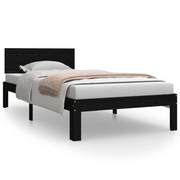 Letto singolo | Letto per adulti | Giroletto Nero in Legno Massello di Pino 90x200 cm