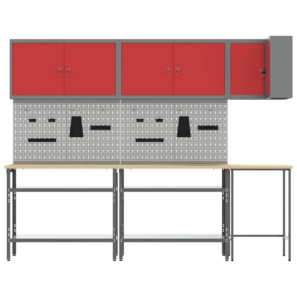Set di mobili da lavoro con lo scaffale 10 pcs Rosso e Grigio 3321515