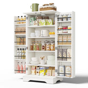 Credenza alta con ripiano regolabile e luce LED; per cucina; in MDF; 120×60×40 cm; bianco