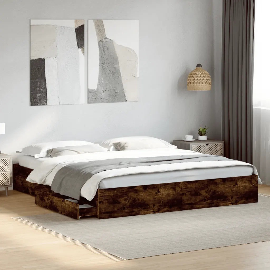 Giroletto con Cassetti Rovere Fumo 200x200 cm Legno Multistrato 3280633