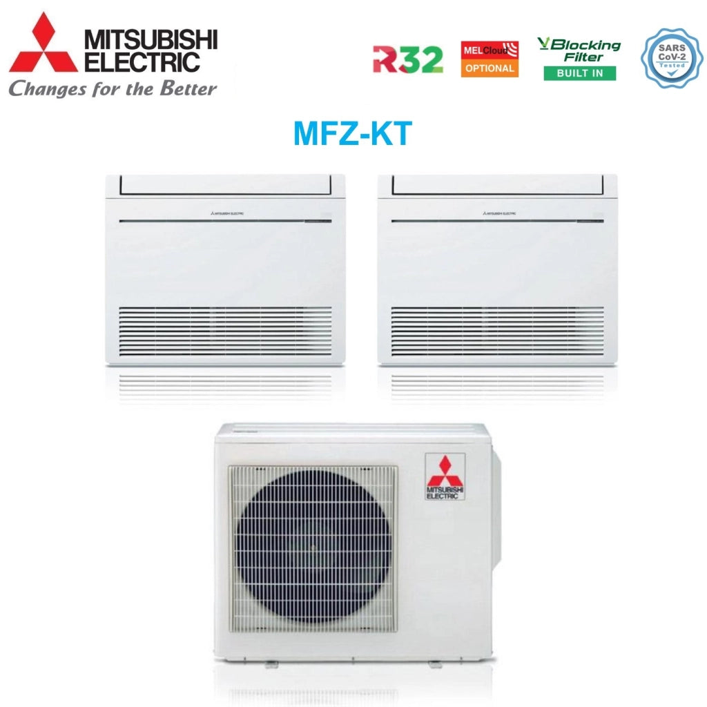 Climatizzatore Condizionatore Mitsubishi Electric Pavimento Dual Split Inverter serie MFZ-KT 12+12 con MXZ-3F68VF R-32 Wi-Fi Optional con Telecomando Incluso 12000+12000