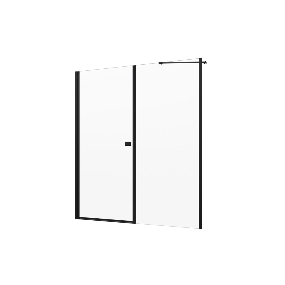 Porta doccia 141-145cm profili nero opaco apertura a battente e parete fissa vetro 8mm trasparente h195 | Fiji