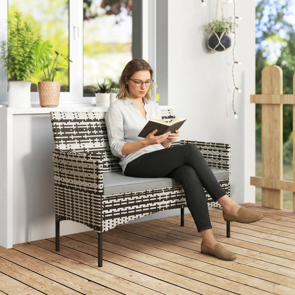 Divano 2 posti giardino in polyrattan con cuscini ¨C zephmum ¨C 115x63x85 cm grigio chiaro