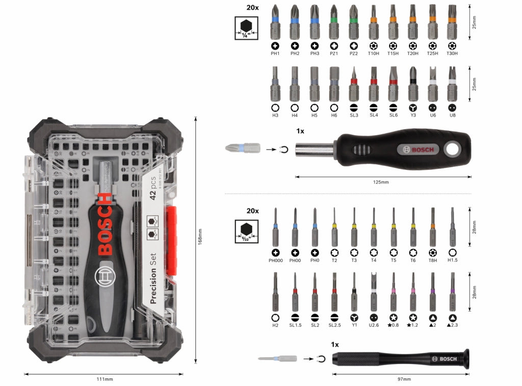 SET DI 42 INSERTI E CACCIAVITE CON ATTACCO DA 1/4" BOSCH 2607002836